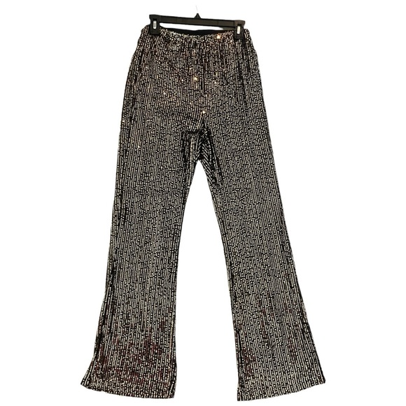 Black and Gold Sequin High Waisted Sparkly Wide leg Pants Wide Leg Pants. Med. - Picture 7 of 15